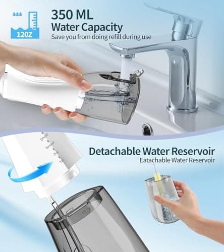 Water Dental Flosser Cordless for Teeth, 350ML Water Dental Flosser Teeth Pick 4 Modes Portable Oral Irrigator with 4 Jet Tips Rechargeable Flossers Oral Irrigator IPX7 Waterproof for Home Travel 5