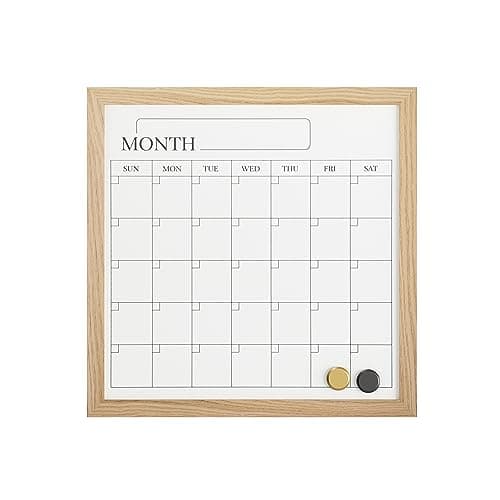 Martha Stewart Everette Magnetic Monthly Calendar Dry Erase Board with Included Dry Erase Marker and 2 Magnets, 18" x 18", Light Natural Woodgrain Frame 10