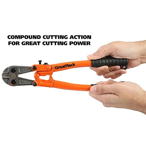 GreatNeck BC12 Bolt Cutter 12", Bolt Cutters Heavy Duty for Locks, Sheet Metal, Chain, and Wire, Non-Slip Grip, Drop Forged Hardened Alloy Steel Jaws 5