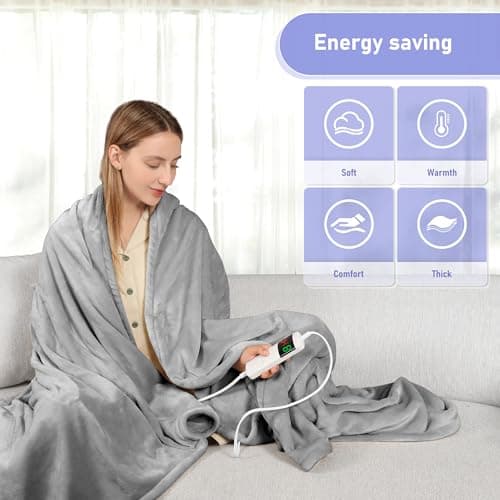 Electric Blanket Heated Throw, Soft Flannel Heating Blanket with 8 Hours Auto Off 10 Fast Heating Levels Machine Washable Sherpa Heated Blanket with Overheating Protection (Foot Bag - Gray, Throw) 7