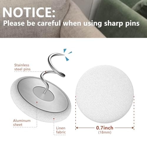 Fabric Covered Twist Pins for Upholstery, 8 Colors, Button Pins for Sofa, Bed Skirts, Slipcovers (12 Light Gray) 7