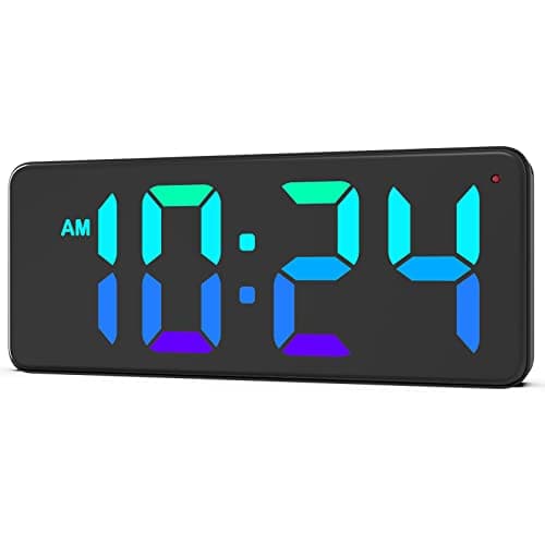 LED Digital Wall Clock with Dynamic RGB Display, Big Digits, Auto-Brightness, 12/24Hr Format, Modern Electric Small Silent Wall Clock for Living Room, Bedroom, Classroom, Farmhouse, Kitchen, Office