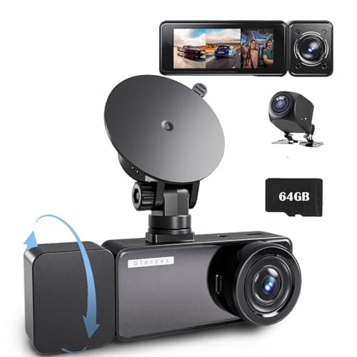 3 Channel Dash Cam with Backup Camera Front and Rear Inside,Interior Car Camera,Dash Camera for Cars, 3.18" IPS Screen, Night Vision, G-Sensor, Parking Assistance, 64G SD Card