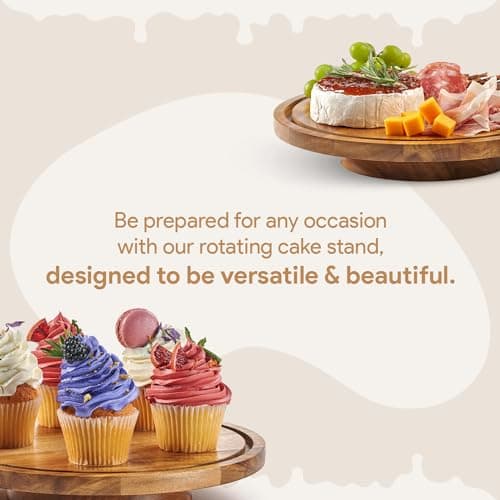HOMESPHERE Rotating Cake Stand With Lid - 12 Inch Round Cake Holder with Cover, 4” Tall, Acacia Wood Spinning Cake Turntable for Decorating, Display and Serving Platter, Acrylic Cake Dome, No Glass 6