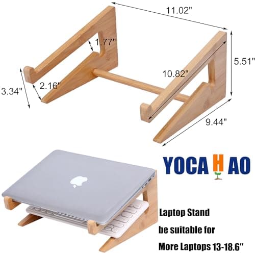 YOCAHAOY Wooden Laptop Stand Vertical Laptop for 13-18.6in Bamboo Stand for Desk,Laptop Stand Compatible with MacBook Air Pro/Dell XPS/Surface pro/HP/Pixelbook/Lenovo,More Laptops 6
