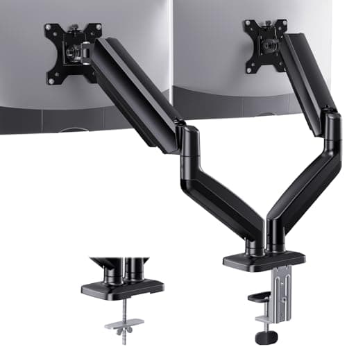 HUANUO Dual Monitor Mount, Mounts 2 Screens Up to 32 Inch, Holds 22 lbs per Arm, Dual Monitor Stand with Excellent Design, Height-Adjustable, Tilt, Swivel & Rotate, VESA Standard 75mm or 100mm
