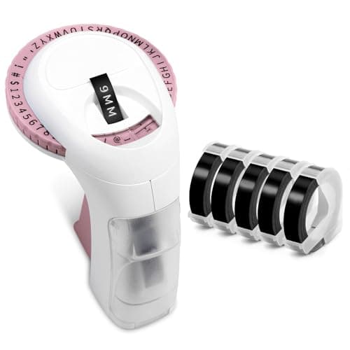 Embossing Label Maker Machine, Pink Omega S Embossed Label Maker, 3D Embossing Labeler Portable Handheld Old School Label Printer for Home Office DIY