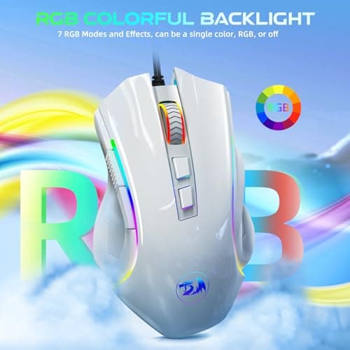 Redragon M602 Gaming Mouse, Ergonomic RGB Gaming Mouse Wired with 7200 Adjustable DPI, 9 Programmable Buttons, Professional Software for Gamer Office [White] 6