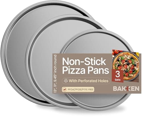 Bakken Swiss Pizza Tray Set 3-Piece – Gray Ceramic Coating, Non-Stick, Round Steel Pizza Pans - Dishwasher Safe, Premium Bakeware for Home Cooking Heatly coating