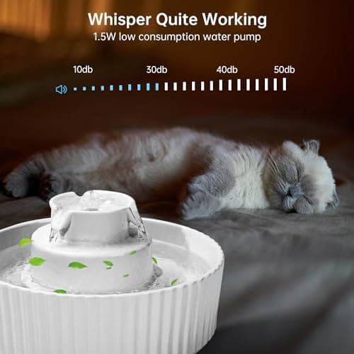 Ceramic Cat Water Fountain, 2.1L/70oz Ceramic Pet Water Fountain Automatic Cat Drinking Fountains Pet Water Bowl, Porcelain Cat Water Dispenser with Ultra-Quiet Pump for Cats and Dogs (White) 5