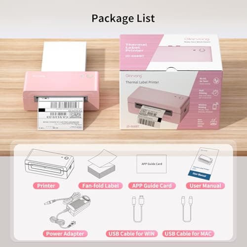 Gloryang Bluetooth Thermal Shipping Label Printer, 4X6 Inkless Label Machine for iOS, Android, Laptop, Wireless Printer for Small Business, Compatible with Amazon, UPS, Shopify, Pink 7