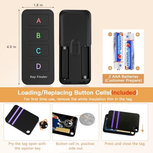 Remote Control Finder, Pack of 4 Find My Keys Device | Stick on Remote Finder Beeper, Tracker Tags for Car Keys and Phones | 120Ft Range 80dB RF Key Locator, Lost Key Finders That Make Noise 7