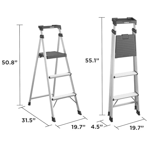 Cosco 3-Step Lightweight Aluminum Folding Step Ladder with Non-Marring Leg Tips, Slip-Resistant Platform, ANSI Rated 225 lbs, Home Furniture and Furnishings 8