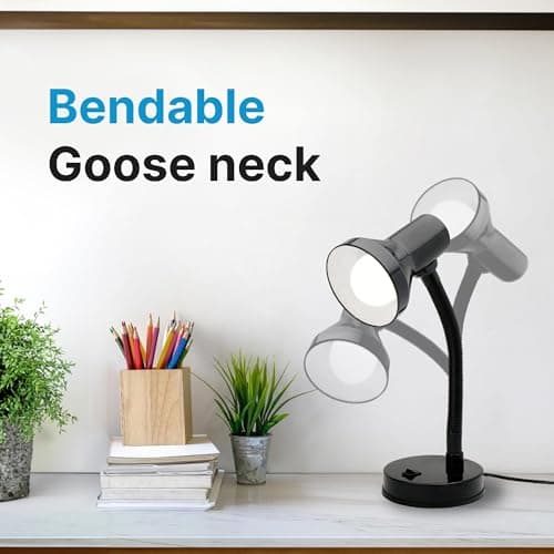 Xtricity LED Desk Light, 360° Adjustable Gooseneck, Home and Office Lamp with 7W A19 Bulb, 120V, On/Off Switch, 14” Height - Reading Lamps for Bedside Table, College Dorm (Black Finish) 6