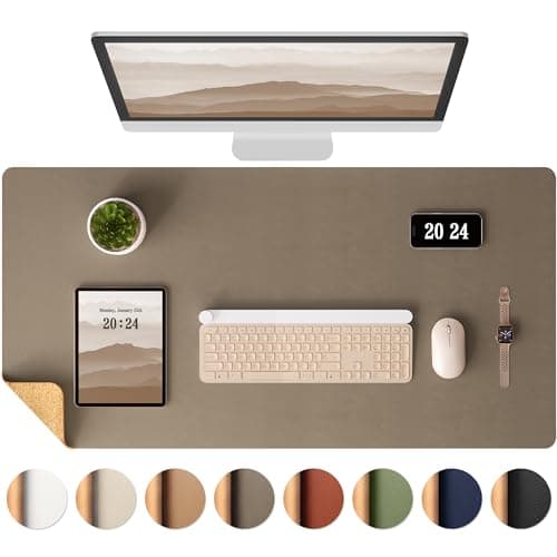 Aothia Dual-Sided Desk Mat - Leather & Cork Desk Protector, Large Mouse Pad & Writing Pad for Office/Home, Coffee (25.6"x13.7")