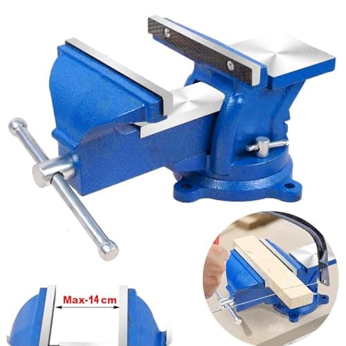 Bench Vise Heavy Duty 6-Inch, 360° Swivel Base with Anvil Clamp Cast Steel,Table Clamp Woodworking Vice,Multipurpose Workbenchw for Drilling, Pipe Cutting,Woodworking-Blue 6