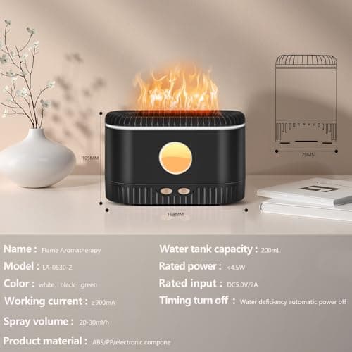 e-hooy Diffuser, 200ml Colorful Flame Air Aroma Diffuser Humidifier, Noiseless Aromatherapy Diffuser with Auto-Off Protection for Home, Office, Bedroom, Gift (LA0630-black) 7
