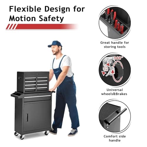 AirWire Tool Chest,5-Drawer Rolling Tool Storage Cabinet with Enhanced Packaging, Detachable Top Tool Box, Metal Tool Cart for Garage Workshop,Black, ATC001BK 6