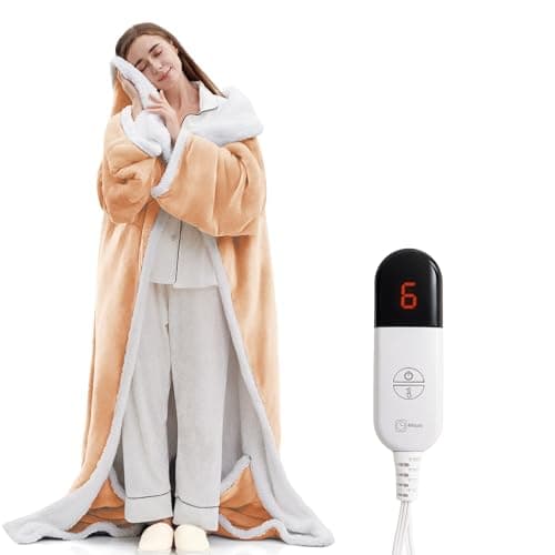 Electric Flannel Throw Blankets with Foot Pocket, Wearable Heated Blanket with Sleeves,7 Level Heating & 1-4 Hours Heating Time Settings, Suitable as a gift,52 * 72",Yellow