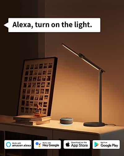 EZVALO Smart Desk Lamp with APP Control,Eye-Caring Auto-Dimming Led Desk Lamp,3 Color Temperature, Works with Alexa&Google Assistant, Study Lamp with Clock, Desk Lamps for Home Office Reading,Studying 7