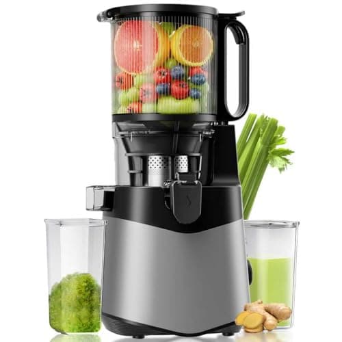 EanOruus Cold Press Juicer, 5.8" Wide Feed Chute Juice Extractor Machine with 400W, High Juice Yield, Slow Masticating Juicer for Whole Vegetables & Fruits, Light Grey