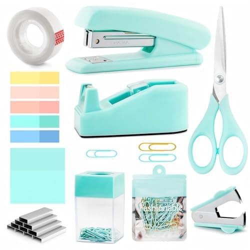Teal Office Supplies, Teal Office Supplies and Accessories for Kids, Mint Green Stapler and Tape Dispenser Set for Women, Green Office Desk Accessories, Office Gift for Women, Office Lady, Coworkers