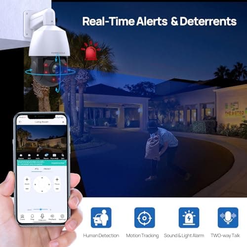 PANOEAGLE 4K 8MP PTZ IP POE Outdoor Camera,Pan Tilt 18X Optical Zoom,Human Auto Tracking & Human/Vehicle Detection,PTZ Security Camera with 328ft IR Night Vision,Two-Way Audio, 512G SD Card 8