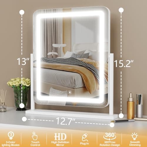 Gvnkvn Vanity Mirror with Lights, 17.3’’ LED Makeup Mirror Detachable 10X Magnification, Smart Touch Control, 3 Color Lighting Modes,360°Rotation Tabletop Make Up Mirror for Bedroom Bathroom 8