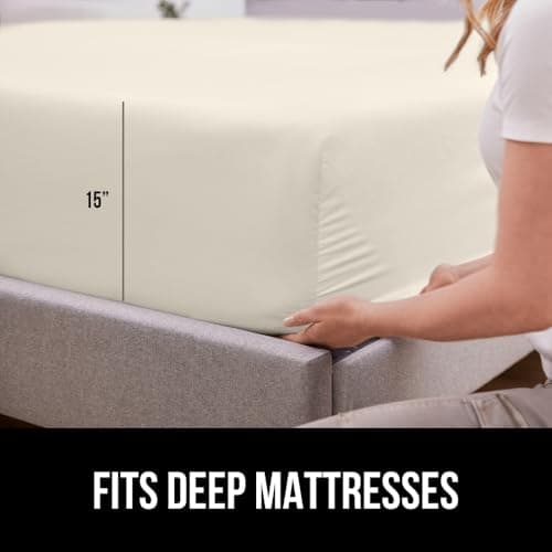 GORILLA GRIP Fitted Sheets, Stay in Place Deep Pocket Bottom Bed Sheets for Mattress, Lightweight Microfiber Sábana, All Around Elastic, Oeko-Tex, Wrinkle and Shrink Resistant, Full Size Cream 6
