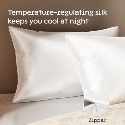 Niagara 100% Mulberry Silk Pillowcase - 30 Momme Silk Pillow case for Hair and Skin - Grade 6A Pillow Cases with Zipper - Soft & Cooling White Pillowcase Queen Size (20"x30") 5