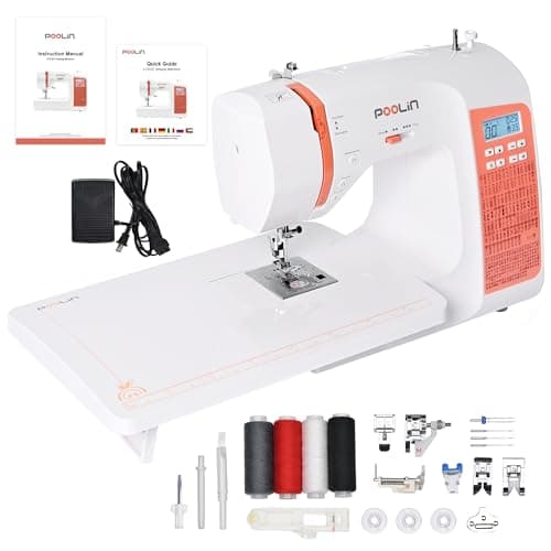 Poolin EOC02 Computerized Sewing Machine,200 Stitches,LCD Screen,Wide Table,7 Presser Feet,Quilting Capable, Automatic Needle Threader,Sewing Machine for Beginners Friendly,Gifts for Mother Wife