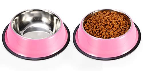 Podinor Stainless Steel Dog Bowls, Food and Water Non Slip Anti Skid Stackable Pet Puppy Dishes for Small, Medium and Large Dogs (2 Pack)