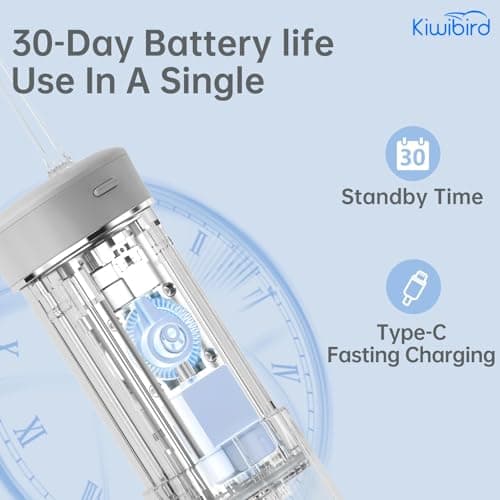 KIWIBIRD Mini Water Flosser for Travel, Ultra-Portable Cordless Oral Irrigator with UVC Light, IPX8 Waterproof 3 Modes, 230mL Teeth Cleaner for Tonsil Stones & Braces Care - Home & Travel (Grey) 7