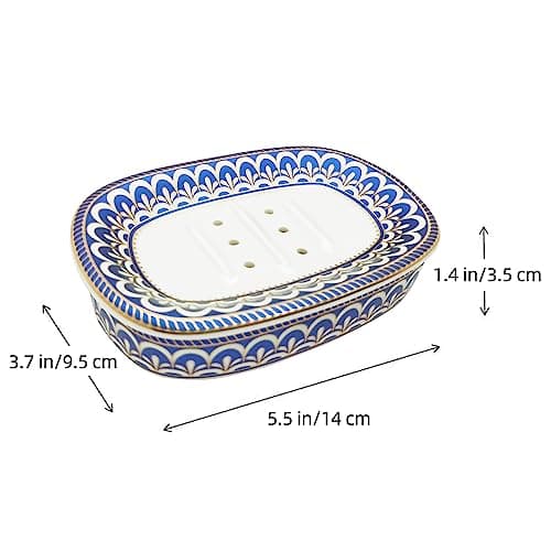 Self Draining Soap Dish, Double-Layer Bar Soap Tray, White Ceramic Soap Dish with Elegant Patterns (Style C) 5