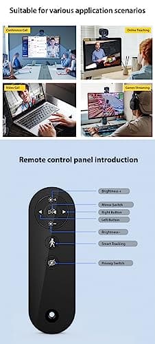 TaKicola Webcam for PC, AI Auto Tracking, Remote Control, in-line Dual Noise Canceling Microphones, Full HD 1080P Video Calls, 73° Angle View, Privacy Shutter, USB Plug and Play, Low Light Correction 8