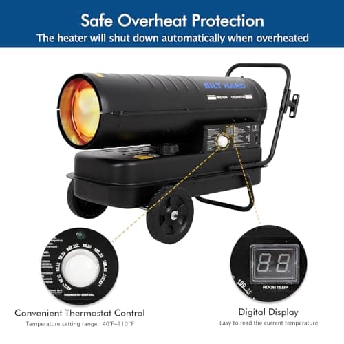 BILT HARD 135,000 BTU Forced Air Kerosene Diesel Heater with Wheels, Portable Torpedo Space Heater with Thermostat Control for Outside, Jobsite, Garage, and Construction Sites, CSA Certified 5