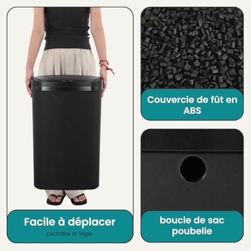 BestOffice | 13 Gallon Trash Can with Lid | Automatic Touchless Garbage Can | Odor Control | Modern Oval Design | Easy to Clean | Plastic | Black | Fits Any Kitchen, Bathroom, Office or Home 7