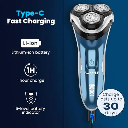 Electric Razor for Men, SweetLF Electric Shaver for Men, Rechargeable Wet Dry Shaver with Pop Up Trimmer, 100% Fully Waterproof, Cord or Cordless, Plug and Play, USB Type C Charging (White) 7