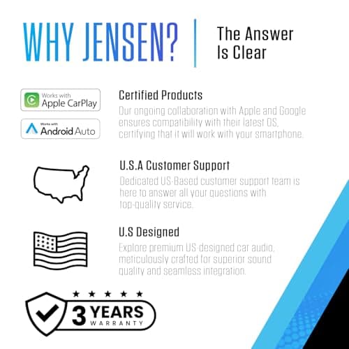 JENSEN J1CA7 7-inch Certified Apple CarPlay Android Auto | Double DIN Touchscreen Car Stereo Radio | Bluetooth Hands Free Calling & Music Streaming | Backup Camera Input | USB Playback & Charging 5