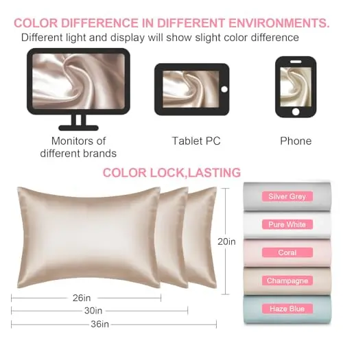 Mulberry Silk Pillow Cases King Size with Hidden Zipper, Ultra Smooth and Soft Breathable Cooling Silk Satin Pillowcase for Hair and Skin, Gifts for Women Men (Champagne, 20x36 Inches, 1 Pack) 7