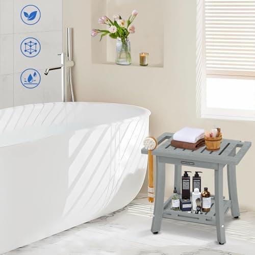 KingPavonini HDPS Shower Benches for Inside Shower to Sit on, Waterproof Shower Stool for Shaving Legs, Heavy Duty 400LBS Shower Seat with Storage Shelf, Shower Chair for Bathroom/Indoor/Outdoor Use 5