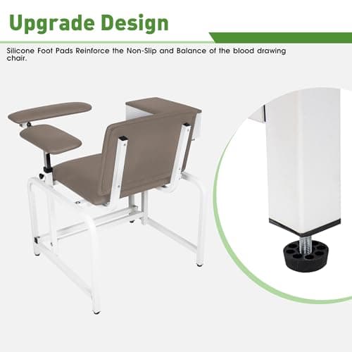 GIRISHIP Phlebotomy Chair with Soft Cushion, Lab Blood Drawing Chair with Storage Drawer, Adjustable Armrests,Brown with Large Drawer 5