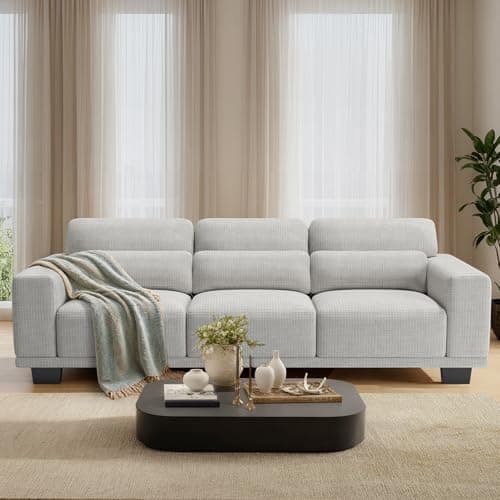 Pipishell 89" 3 Seater Sofa Couch with Deep Seats & Wide Armrests, Supportive Futon with Thickened Cushion, Comfy Cotton-Linen Couches for Living Room,Removable & Washable Covers,Grey