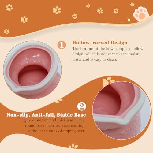 LINSHANMIN Cat Food Bowl Whisker Friendly, Ceramic Raised Cat Bowl, Extra Wide Tilted Shallow Food Dish (Pink). 6