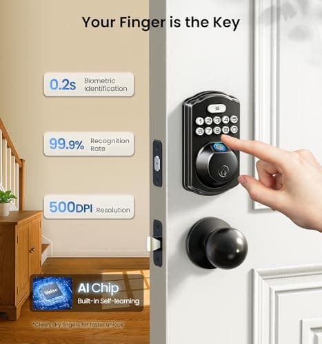 Veise KS02A Fingerprint Keyless Entry Door Lock, Auto Lock, Electronic Keypad Deadbolt for Front Door, Biometric, Anti-Peeping Password, Easy Install, Matte Black 2
