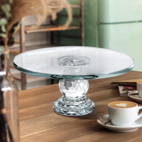 Uten Crystal Glass Cake Stand, 11'' Cake Display Stand, Crystal Glass Fruit Plate, Clear Crystal Cake Stand, Display Desserts Holder for Wedding Cakes Serving Platters 7