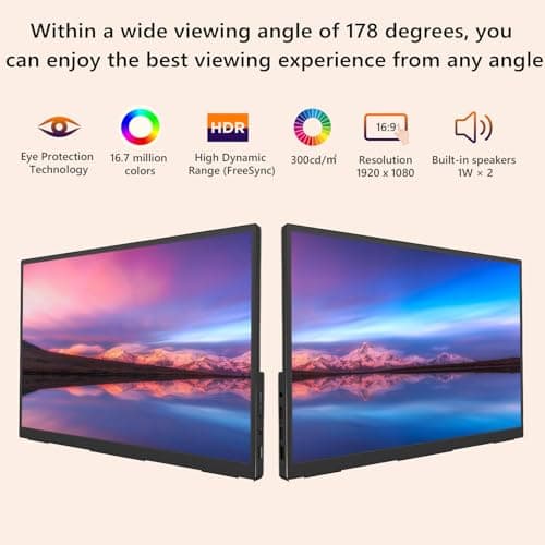 Viyivwine Portable Monitor Touchscreen, 15.6''Laptop Screen Extender, FHD IPS Touch Screen, Travel Monitor with Kickstand & Speaker, HDMI USB C External Monitors for Laptop Phone Computer Xbox Switch 3