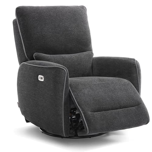 MCombo Power Swivel Glider Rocker Recliner Chair, Electric Swivel Rocker Recliner with USB Charging Ports for Living Room and Nursery, Fabric 6922 (Grey)