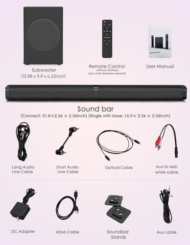 Puxinat 2 in 1 Separable Sound Bar for Smart TV with Subwoofer, Bluetooth 5.0 Surround Sound System for Home Theater, ARC/Optical/Aux/USB TV Speaker, Treble/Bass Adjust, 10 EQ Modes, Remote Included 9