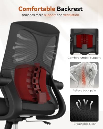 Ergonomic Office Chair 350lbs Capacity, 3.9-inche Cushion and Tall Back Breathable Mesh, Comfortable Swivel Adjustable Lumbar Support 6